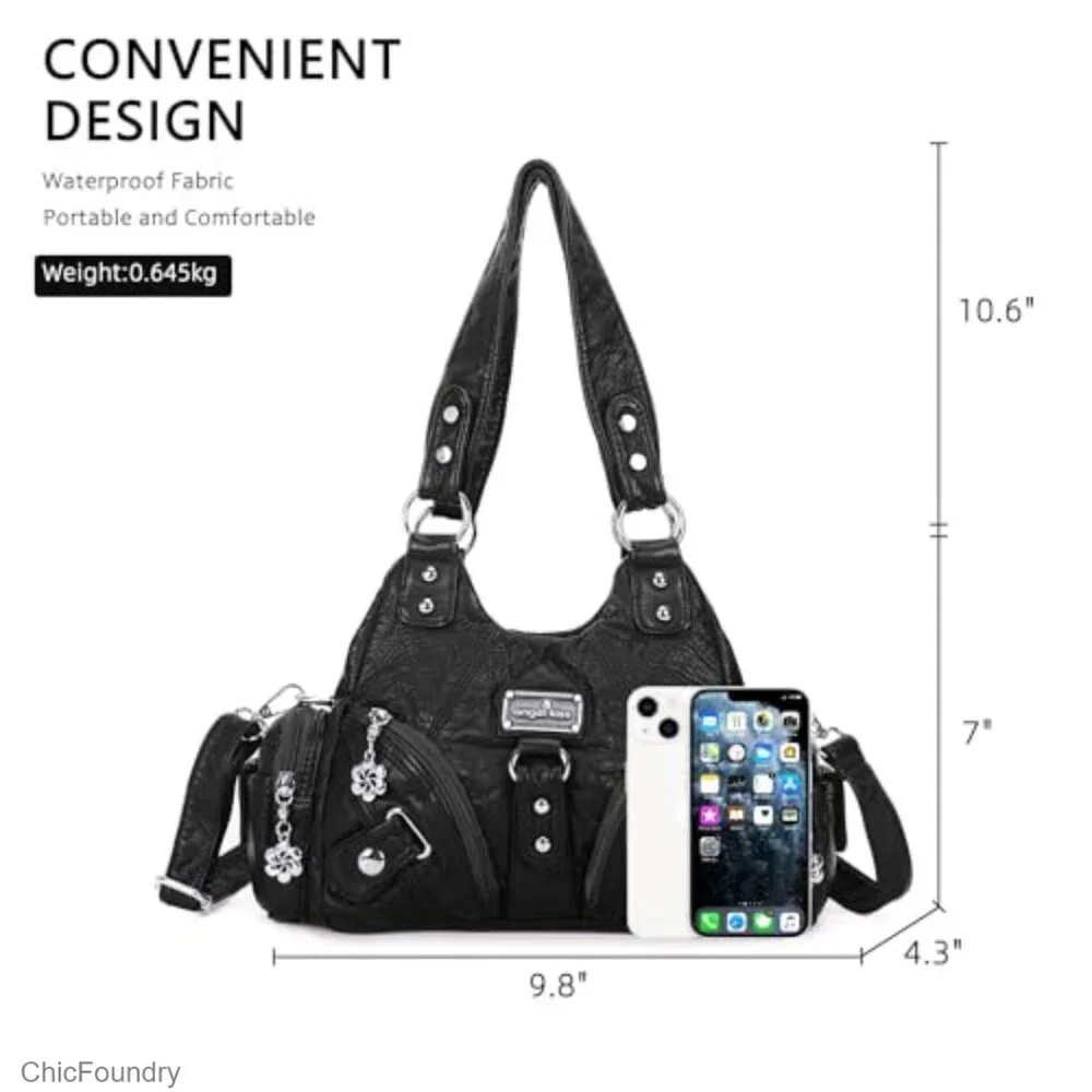 Small Vegan Leather Hobo Tote Bag with Multi-Pocket Design Adjustable Strap